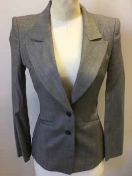 Womens, Suit, Jacket, BOSS, Gray, Black, Wool, Viscose, 2 Color Weave, Stripes - Vertical , B32, 0, W26, 2 Buttons,  Peaked Lapel, Single Breasted, 2 Pockets, Double, See FC051219