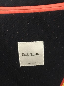 Mens, Sportcoat/Blazer, PAUL SMITH, Navy Blue, Red, Yellow, Wool, Speckled, 40R, Single Breasted, 2 Buttons,  Notched Lapel, 2 Pockets, 2 Back Vents,