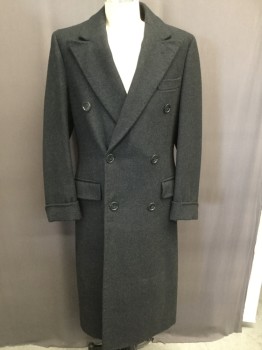 PAUL CHANGS, Charcoal Gray, Wool, Solid, Double Breasted, Pocket Flap, Peaked Lapel, Cuffed Sleeves, Back Waist Strap,