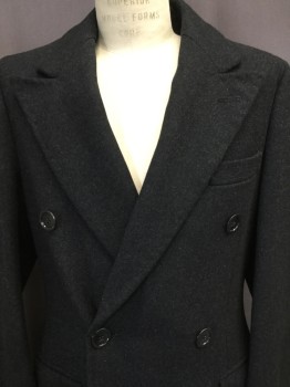 PAUL CHANGS, Charcoal Gray, Wool, Solid, Double Breasted, Pocket Flap, Peaked Lapel, Cuffed Sleeves, Back Waist Strap,