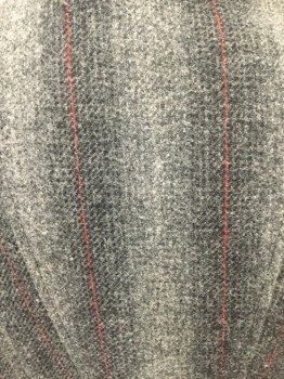 MTO, Gray, Charcoal Gray, Red, Wool, Rayon, Stripes, Hidden 4 Button Placet Center Front, 2 Faux Pocket Flaps at Fromt. Sleeves Gathered to Armhole, Tuck Pleat Detail at Cuff with Button Detail. Adjustable Waist Strap at Center Back,