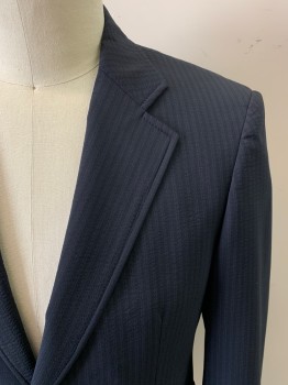 Mens, Sportcoat/Blazer, JOHN VARVATOS, Black, Dk Gray, Wool, Stripes, 42 R, Black and Dark Gray Striped Wool, Single Breasted, 2 Buttons,  Notched Lapel, 2 Pockets, 4 Button Cuff, Double Vent *Faded Right Shoulder*
