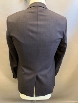 Mens, Sportcoat/Blazer, THEORY, Charcoal Gray, Dk Purple, Wool, Grid , 42L, Single Breasted, Thin Notched Lapel, 2 Buttons, 3 Pockets, Black Lining