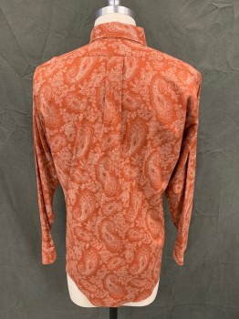 NATIONAL, Clay Orange, White, Cotton, Paisley/Swirls, Button Front, Collar Attached, Button Down Collar, Long Sleeves, Button Cuff, 1 Pocket,