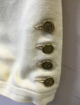 Mens, Historical Fiction Pants, N/L, Cream, Cotton, Solid, W:36, Military Uniform Breeches, Brushed Twill, Fall Front, Knee Length, Gold Buttons at Leg Opening, Lacings/Ties at Center Back Waist, Made To Order Reproduction Late 1700's Early 1800's