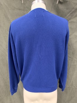 REVERE, Dk Blue, Lt Blue, Acrylic, Color Blocking, V-neck, Cardigan, Button Front, Ribbed Knit Waistband/Cuff, Ribbed Knit Stripes Down Front,