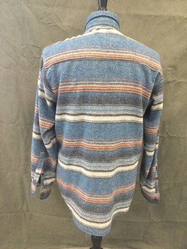 REDHEAD, Blue, Faded Black, Lt Gray, Brick Red, Cotton, Stripes, Felted Flannel, Button Front, Collar Attached, Long Sleeves, Button Cuff, 2 Flap Pockets