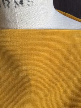 N/L, Goldenrod Yellow, Cotton, Elastane, Solid, Corduroy, Slash Wide Neck, Cap Sleeves with Cuff, Self Short Belt with D-ring Buckle, 5" Waistband Cuff