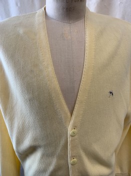 ARNOLD PALMER, Lt Yellow, Acrylic, Cardigan, Knit, V-neck, Single Breasted, Button Front, 5 Button, Small Embroidered Umbrella