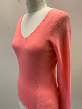 Womens, Pullover, AGNONA, Salmon Pink, Cashmere, Cotton, Solid, S, Lightweight Knit, V-neck, Long Sleeves