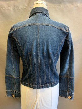 Womens, Jean Jacket, TULLE, Dk Blue, Cotton, Spandex, Faded, XL, 4 Buttons, Orange Top Stitch, 4 Pockets,