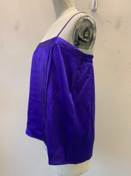 Womens, Top, SHEBUE, Purple, Silk, Solid, B38, Camisole, Satin, Spaghetti Strap, Squared Neck, Pleated Front, Elastic Back Band