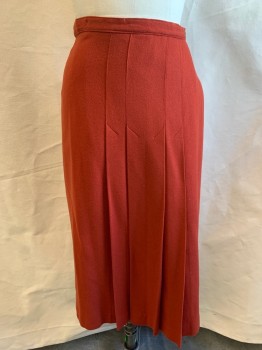 LIZ CLAIBORNE, Paprika Red, Wool, Polyester, Solid, A-Line, Wrap, Stitched Down Pleats CF, Btn Closure At Waist