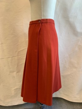 Womens, Skirt, LIZ CLAIBORNE, Paprika Red, Wool, Polyester, Solid, W:26, 6, A-Line, Wrap, Stitched Down Pleats CF, Btn Closure At Waist