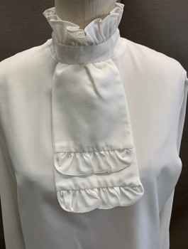 N/L, White, Polyester, Solid, L/S Ruffle @neck and Cuffs 2 Tier Jabot