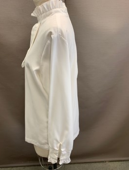 Womens, Blouse, N/L, White, Polyester, Solid, 42 B, L/S Ruffle @neck and Cuffs 2 Tier Jabot