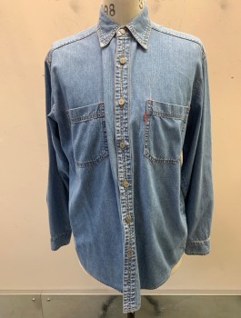 Mens, Casual Shirt, LEVI'S, Blue, Cotton, Solid, M, Button Front, C.A., L/S, 2 Pockets,