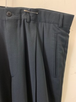 GIORGIO ARMANI, Black, Wool, Solid, Pleated Front, Zip Fly, Bttn. Closure, 4 Pockets, Belt Loops