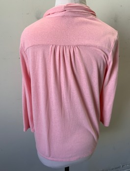Womens, Sweater, TALBOTS, Baby Pink, Poly/Cotton, Rayon, Solid, L, Fine Knit, 3/4 Sleeves, Open Center Front with No Closures, Gathered at Back Yoke