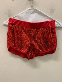ROUTE 3, Red, Polyester, Spandex, Solid, Elastic Waistband, Red Sequins