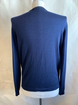Mens, Cardigan Sweater, ISAIA , Navy Blue, Dk Gray, Wool, Stripes - Horizontal , M, V-N, Single Breasted, Button Front, L/S,