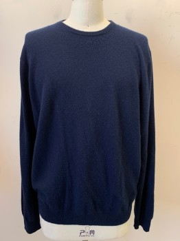 Mens, Pullover Sweater, J. Crew, Navy Blue, Cashmere, Solid, XXL, L/S, CN,