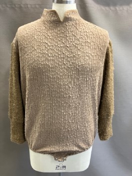 Mens, Tops, N/L, Brown, Polyester, Wool, Textured Fabric, 42, Stand Collar, With Suede Trim, Cracked Self Abstract, Boucle Sleeves, Unitard, CB Zip                         *Aged*