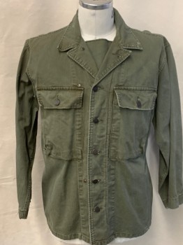 Mens, Casual Jacket, AT THE FRONT, Dk Olive Grn, Cotton, Solid, M, C.A., Metal Button Front, 2 Large Front Pockets, L/S, Inner Flap