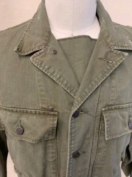 Mens, Casual Jacket, AT THE FRONT, Dk Olive Grn, Cotton, Solid, M, C.A., Metal Button Front, 2 Large Front Pockets, L/S, Inner Flap