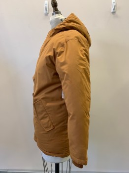 OLD NAVY, Burnt Orange, Polyester, Cotton, Solid, Youth Winter Jacket, Stand Collar, Hooded With Navy Sherpa Lining, Z.F., Hidden Zipper, 2 Diagonal Flap Pckts, Velcro Front