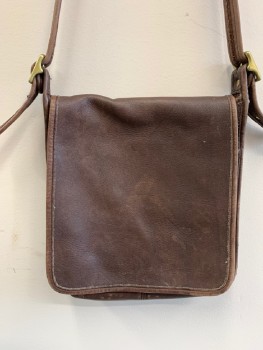 Womens, Purse, COACH, Dk Brown, Leather, Solid, Crossbody, Long Strap, Large Flap, Aged/Distressed,