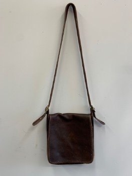 Womens, Purse, COACH, Dk Brown, Leather, Solid, Crossbody, Long Strap, Large Flap, Aged/Distressed,