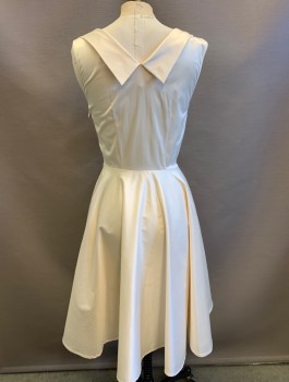 CANDICE GWINN, Cream, Polyester, Cotton, Solid, Stretchy Sateen, Sleeveless, Cowl/Gathered Sweetheart Neckline, Flared Circle Skirt, Knee Length, Retro Pinup 50's Inspired, Invisible Zipper at Side