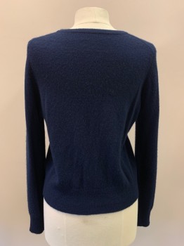 Womens, Sweater, NO LABEL, Navy Blue, Cashmere, Solid, M, L/S, Button Front, Crew Neck,