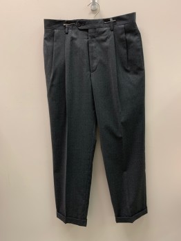 JOS A. BANK, Gray, Wool, Heathered, Pleated Front, 4 Pockets, Zip Fly, Cuffed