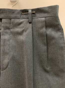 JOS A. BANK, Gray, Wool, Heathered, Pleated Front, 4 Pockets, Zip Fly, Cuffed