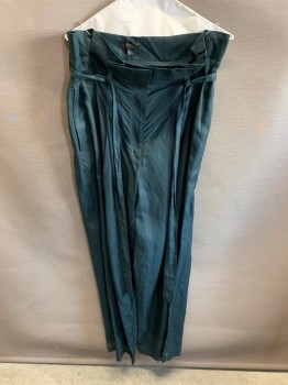 Womens, Casual Pants, COS, Forest Green, Lyocell, Linen, 12, With Belt, Paper Bag Waist, Zip Front, Side Pockets, 1 Back Pocket