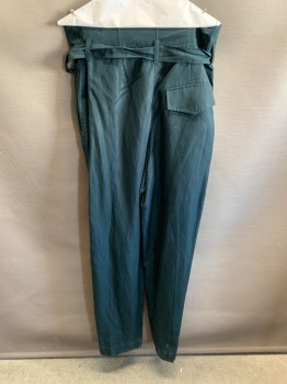 COS, Forest Green, Lyocell, Linen, With Belt, Paper Bag Waist, Zip Front, Side Pockets, 1 Back Pocket