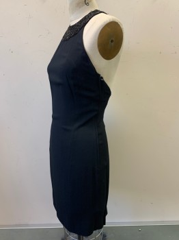 Womens, Evening Gown, TAHARI, Black, Rayon, Solid, W26, B34, Halter Neck, Beaded Neck And Back Strip, Side Zipper