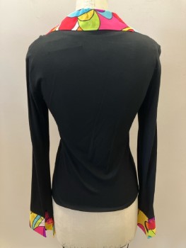 Womens, Shirt, CACHE, M, Black/ Multi-color, V Neck, C.A., L/S, Cuffs