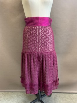 Womens, Skirt, Below Knee, TRACY REESE, Purple, Wool, Cotton, Circles, 4, Side Zipper, Pleated Hem, Champagne Lining