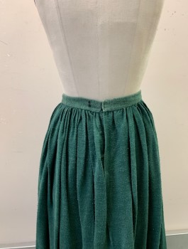 Womens, Historical Fiction Skirt, N/L MTO, Forest Green, Silk, Solid, W25-26, Raw Silk with Coarse Texture, Aged/Worn, 1" Waistband, Gathered Waist, Raw Frayed Edge at Hem, Made To Order