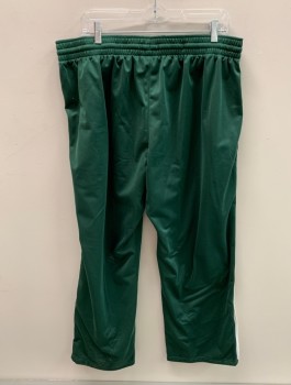 Mens, Sweatsuit Pants, TEAMWORK, Emerald Green, White, Polyester, Solid, XL, Elastic & Drawstring Waist, 2 Side Pockets, White Side Piping, Side Zips @ Ankle, White Insert @ Cuff