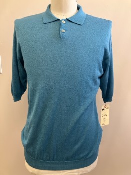 Mens, Polo Shirt, N/L, Ch: 42, Blue, Solid, C.A., S/S, 2 Button Placket