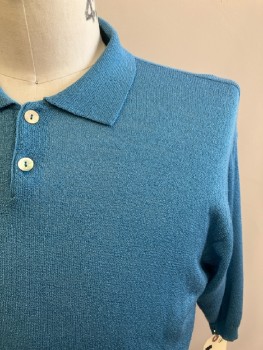 Mens, Polo Shirt, N/L, Ch: 42, Blue, Solid, C.A., S/S, 2 Button Placket
