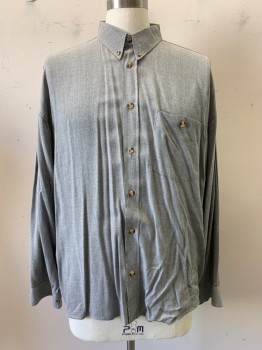 Matinque, Gray, Rayon, Solid, L/S, Button Front, Collar Attached, Chest Pocket