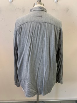 Matinque, Gray, Rayon, Solid, L/S, Button Front, Collar Attached, Chest Pocket