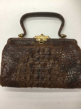 Womens, Purse, Brown, Leather, Brown Alligator Skin, Slightly Damaged, See Photo Attached,