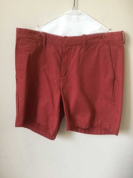 Mens, Shorts, 1901, Brick Red, Cotton, Solid, 34, Zip Fly, Belt Loops, 5 Pocket (including Watch Pocket)