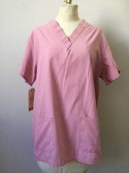 ANGELICA, Dusty Rose Pink, Cotton, Polyester, Solid, Dusty Rose, V-neck, Short Sleeve, 2 Pockets,
